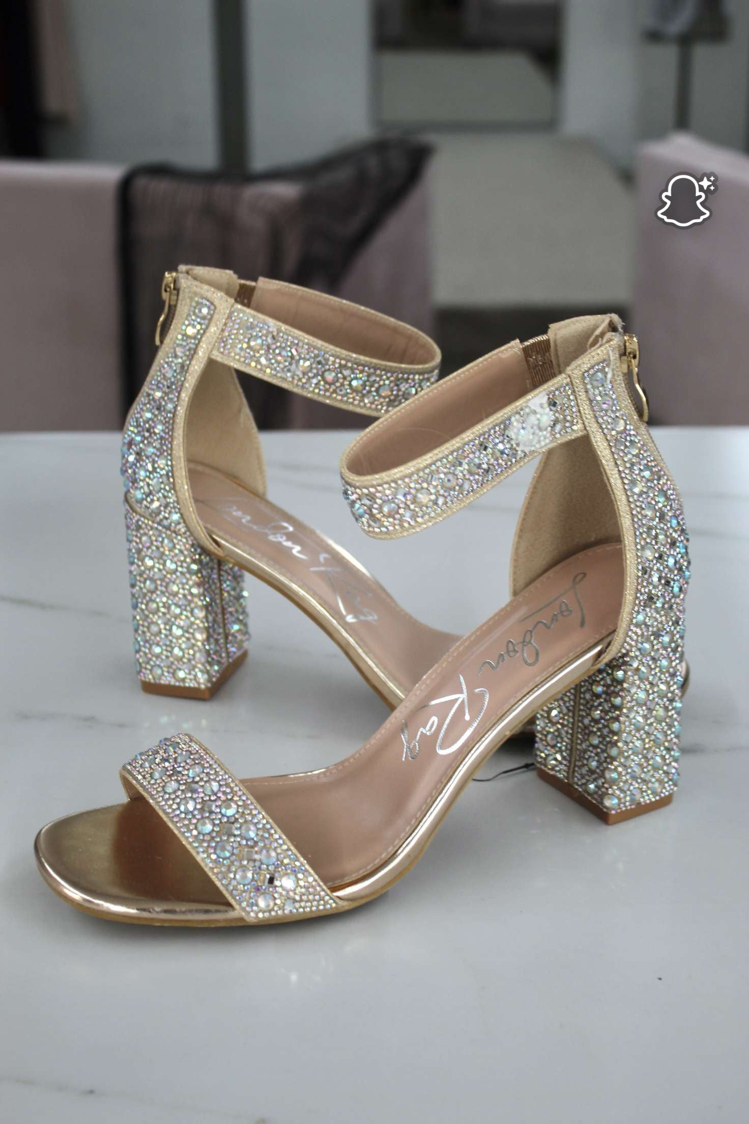 Cady Rhinestones And Sequins Block Sandals: Rose Gold