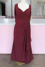 Burgundy Chiffon Floral Detail Gown-Size 16