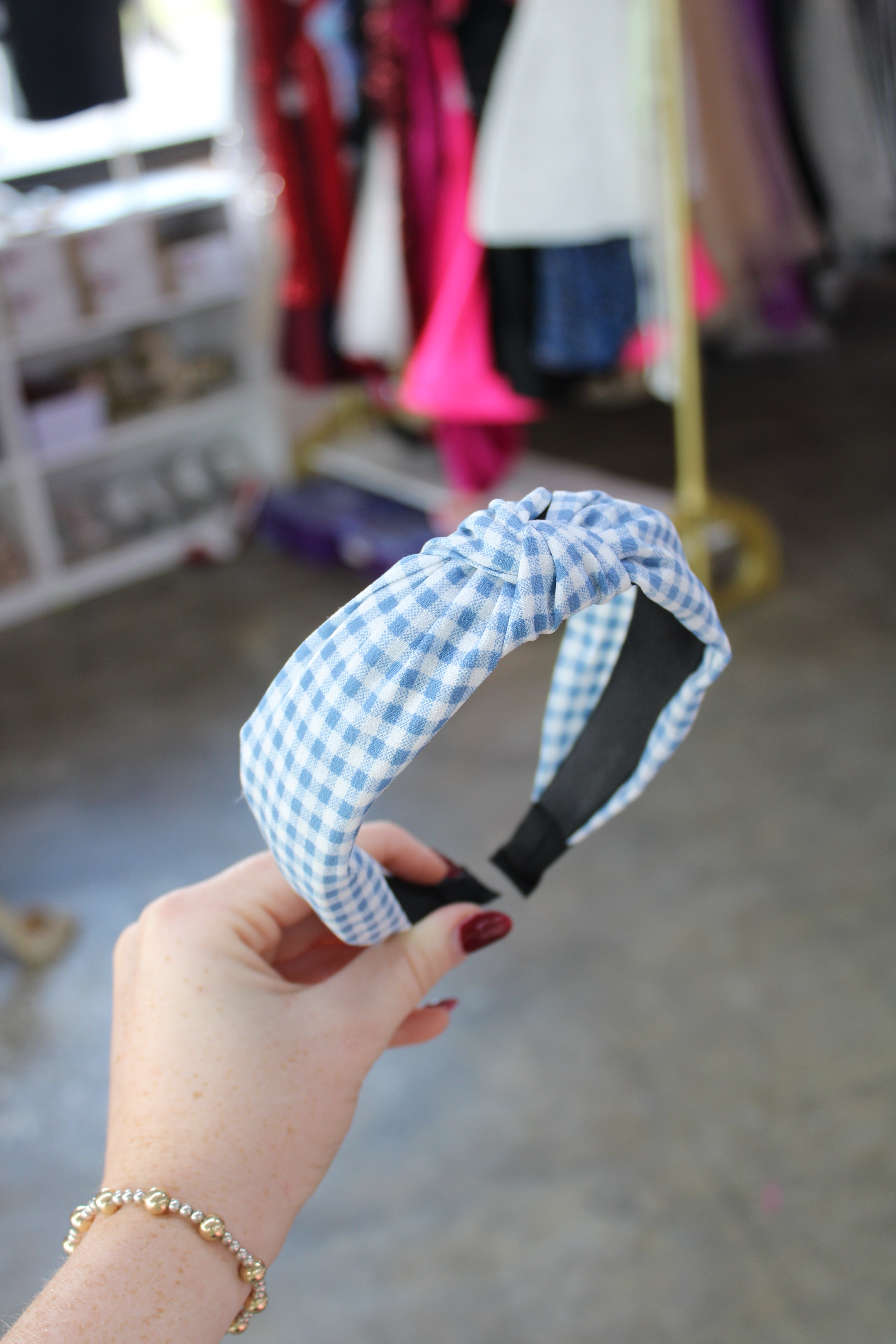 Blue Gingham Headband