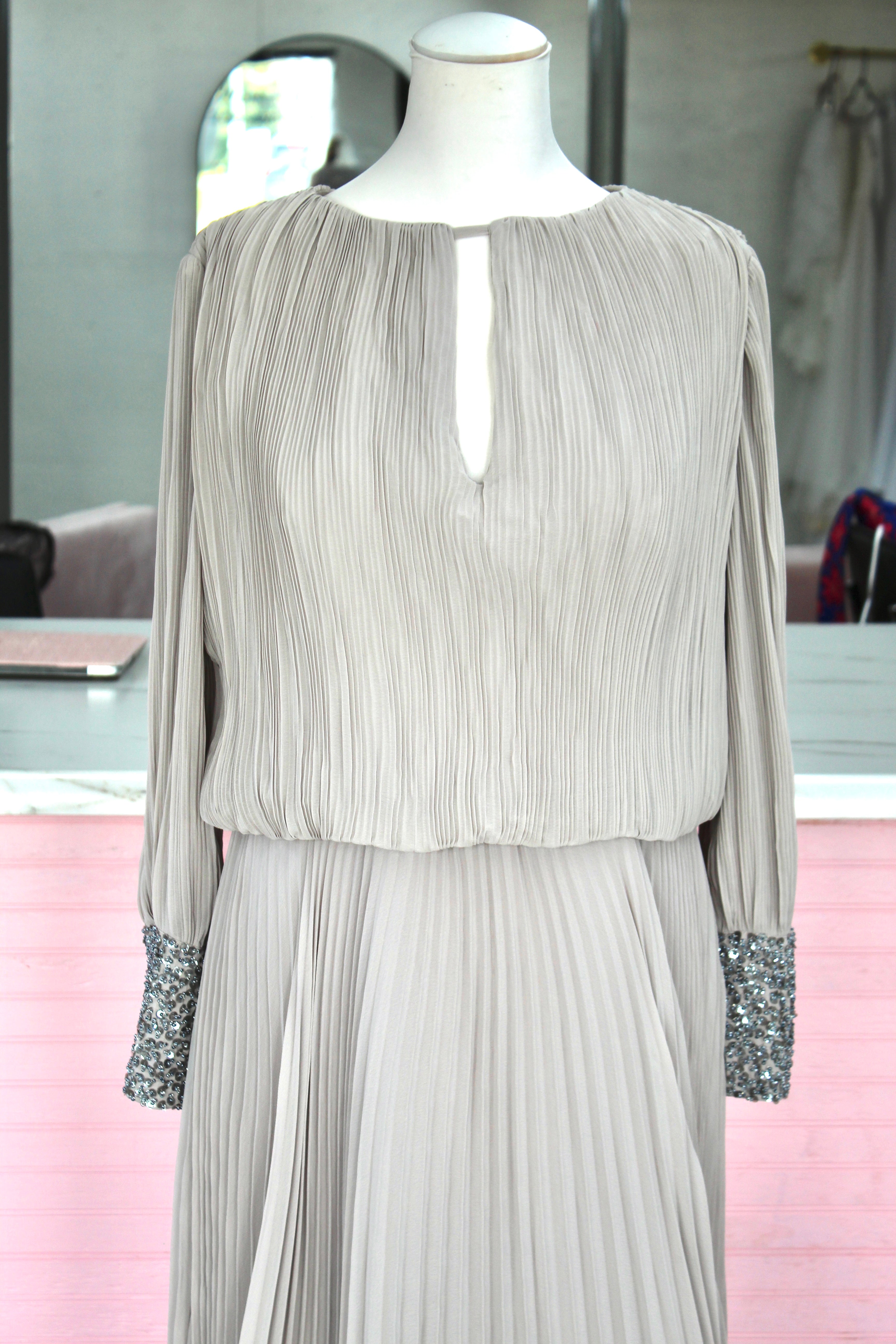 Elegant Gray/Nude Pleated Gown- Size 16