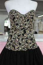 Jovani Black Strapless Ball Gown with Gold Beaded Bodice size 4