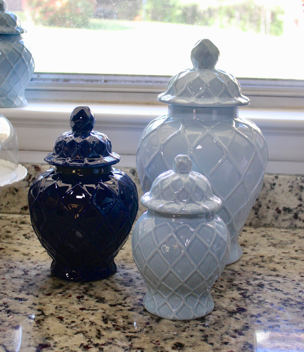 XL Light Blue Textured Ginger Jar