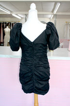 HVFVE Ruched Puff Sleeve Mini Dress – Black (Size M)