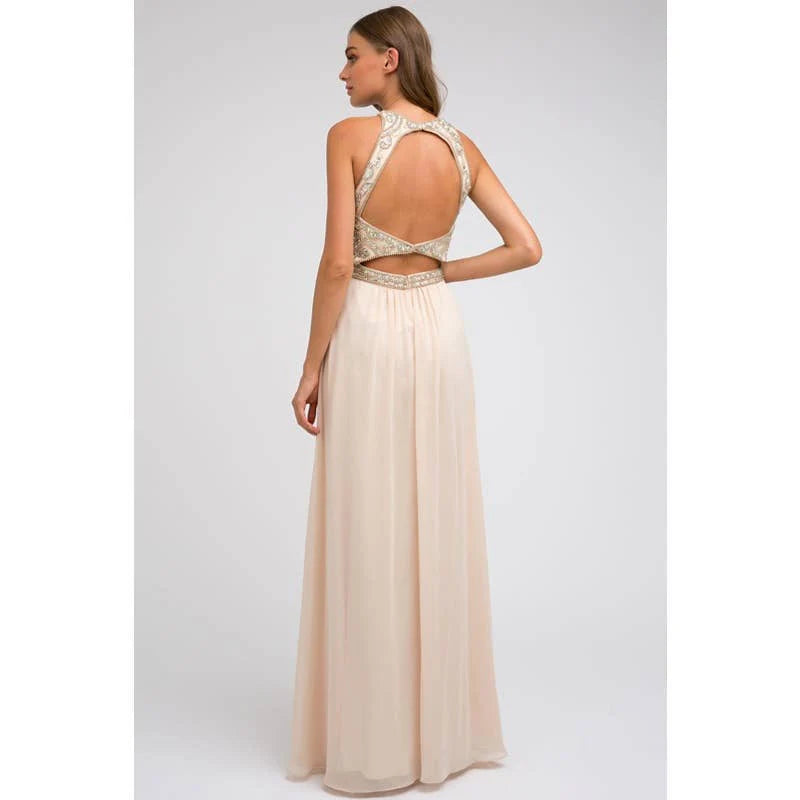 OPEN-BACK BEADED BODICE FORMAL DRESS:WHITE / XS