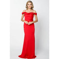 DRAPED OFF-THE-SHOULDER EVENING GOWN