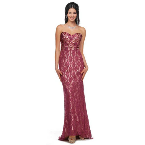 LACE MERMAID EVENING GOWN: PLUM / XS