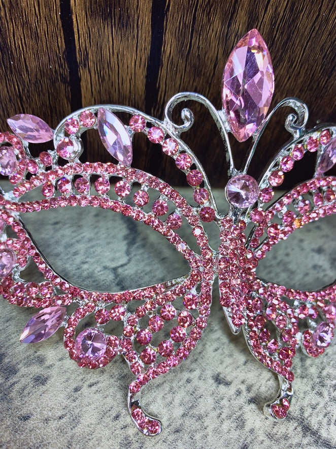 Luxury Crystal Rhinestone Masquerade Mask, Pink Party Mask