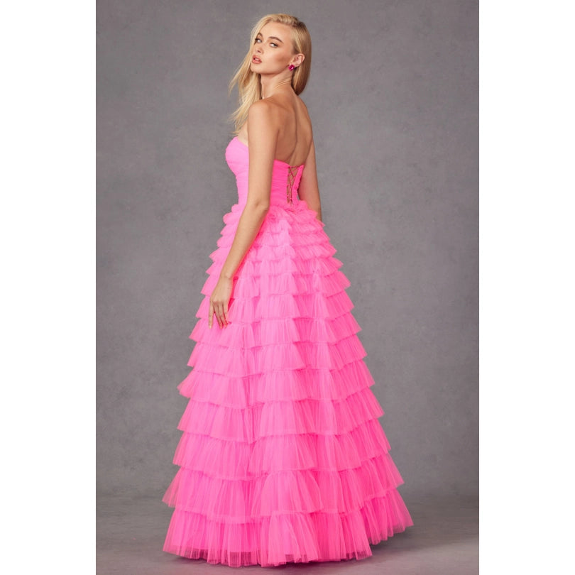 Strapless Ball Gown with Keyholes and A Tulle Ruffle Skirt-S