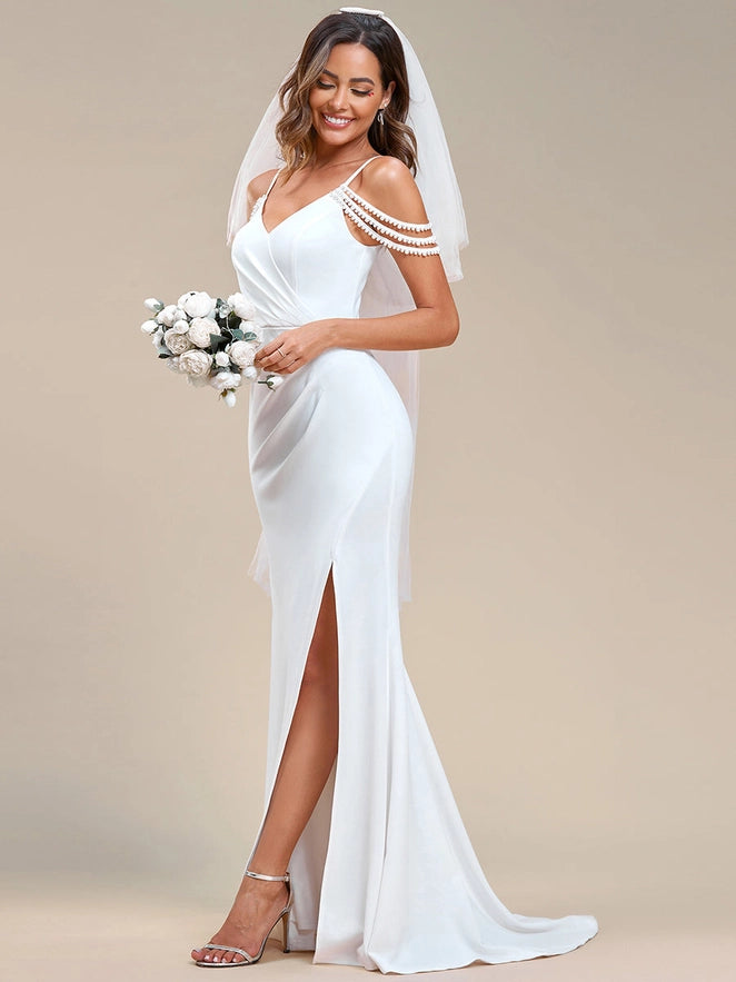 Fine Halter Side Split Fishtail Wedding Dress