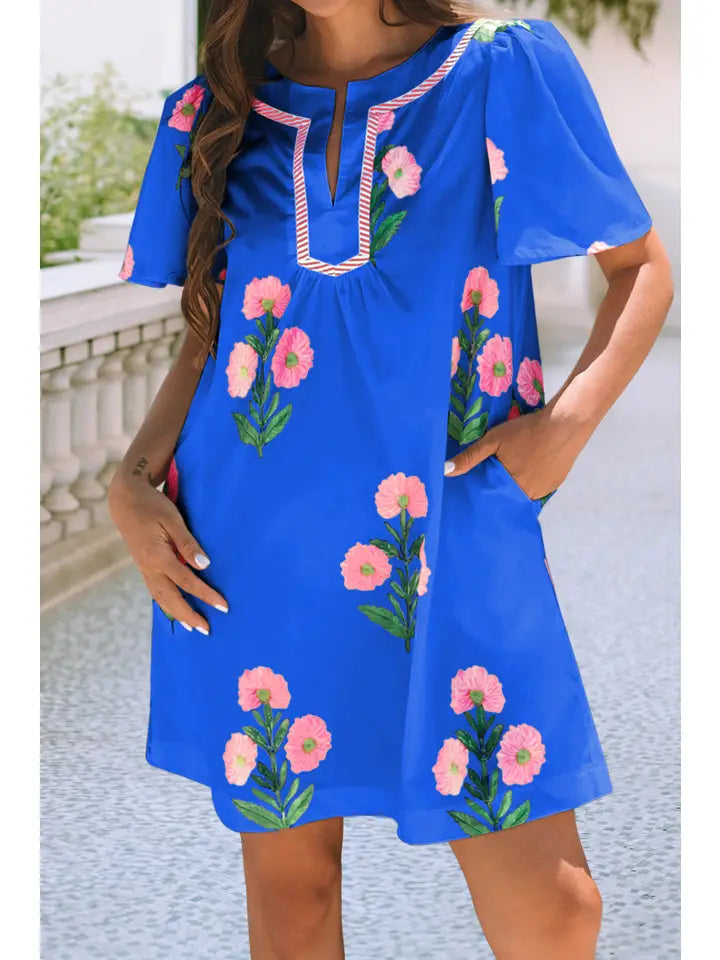 Elizabeth Sleeve Split Neck Mini Dress