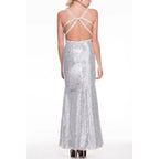 BEADED WAIST LINE FULLY SEQUIN EVENING DRESS