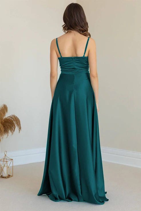 V Neck Sling High Waist Maxi Dress: Green / XL